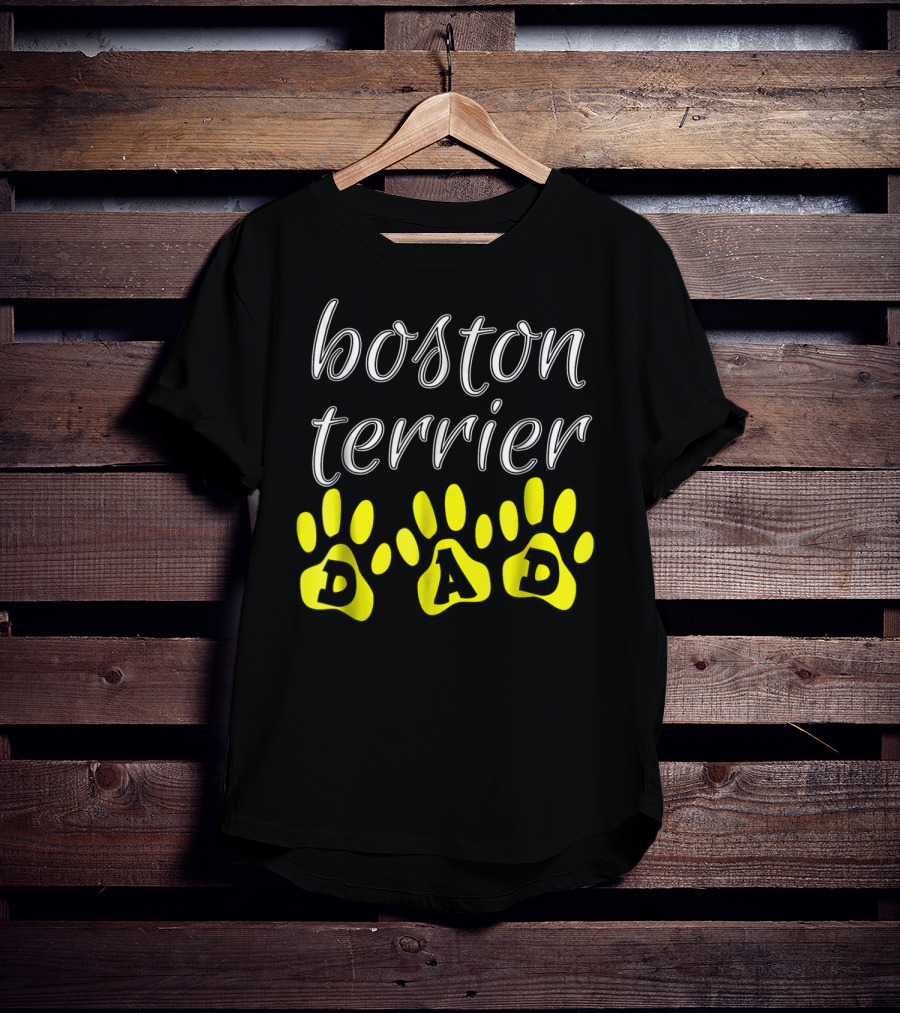 Boston Terrier Dad Fun Paw Print Cute T-Shirt