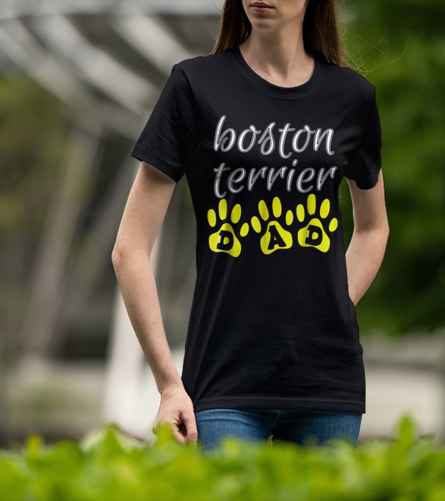 Boston Terrier Dad Fun Paw Print Cute T-Shirt