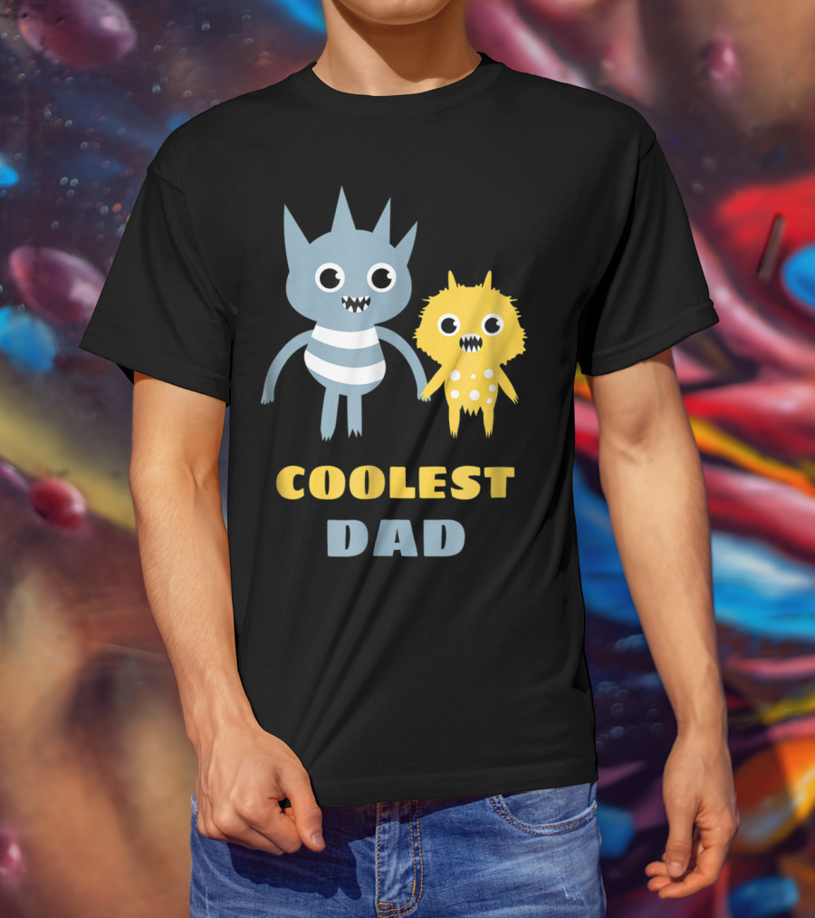 Coolest Dad Funny Monster Creatures Holding Hands T-Shirt