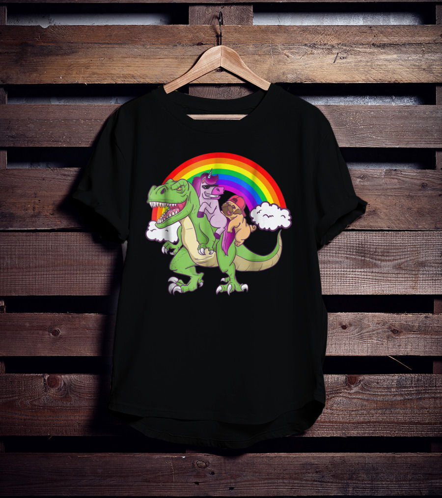Dinosaur Unicorn Pug Dog Lovers Rainbow Adventure T-Shirt