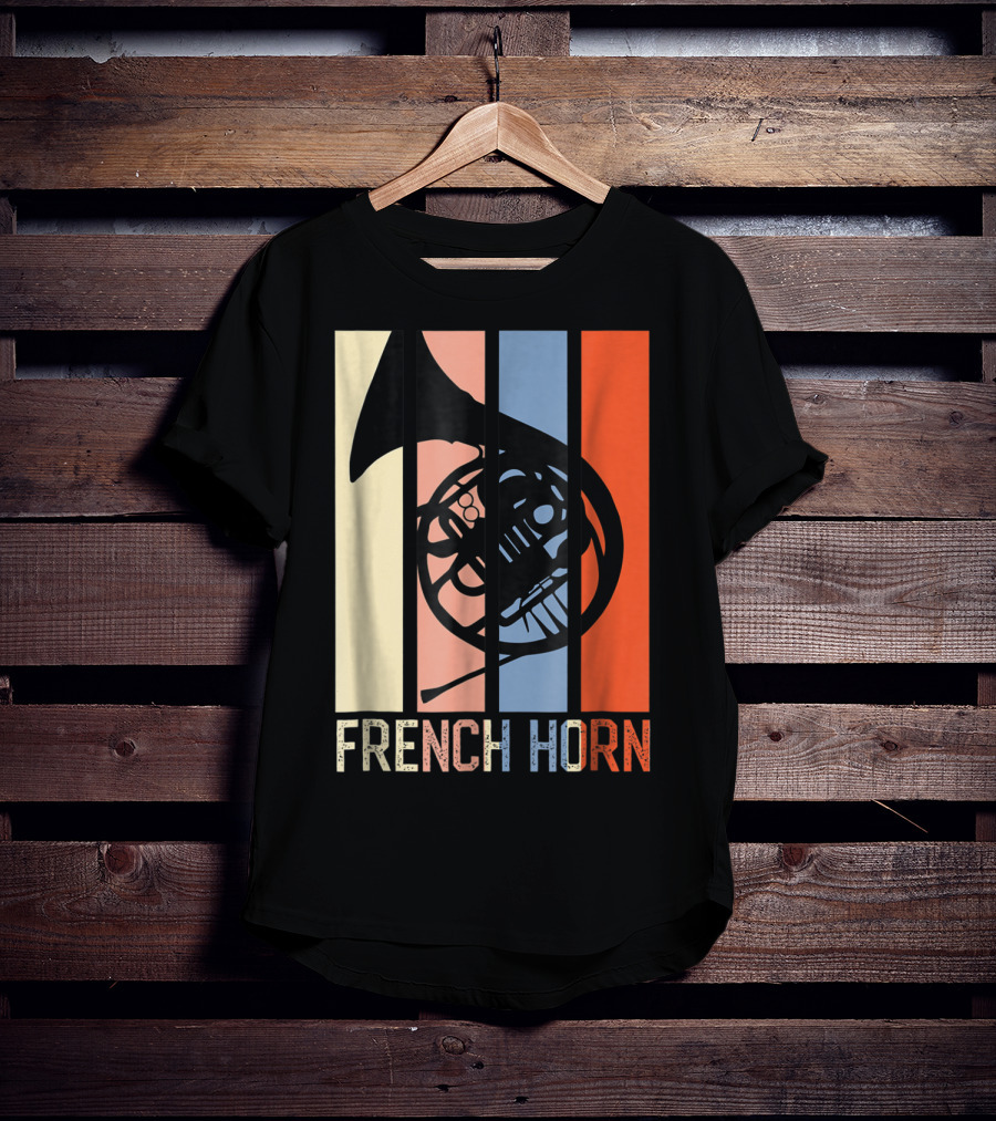 French Horn Dad Marching Band High School Strip Style Retro Music 22 T-Shirt