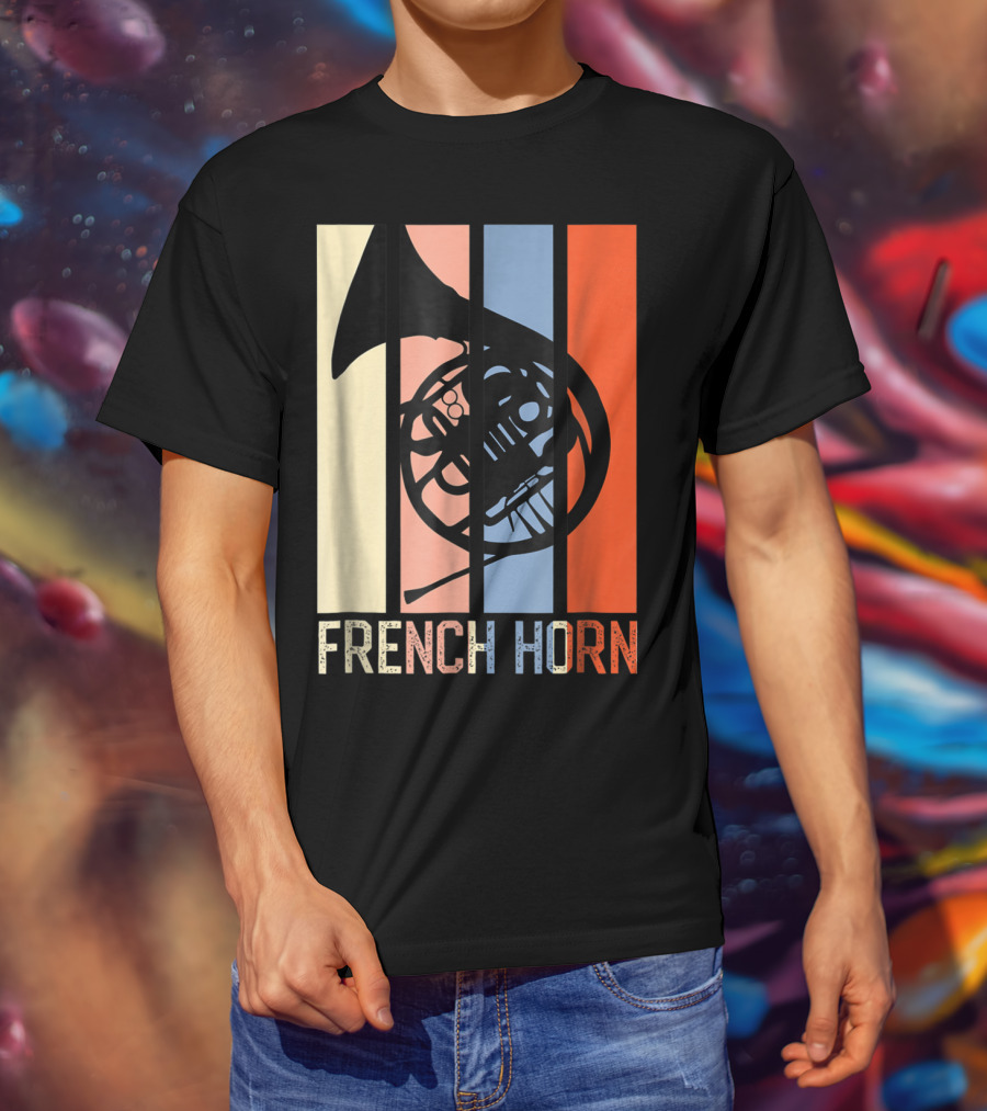 French Horn Dad Marching Band High School Strip Style Retro Music 22 T-Shirt