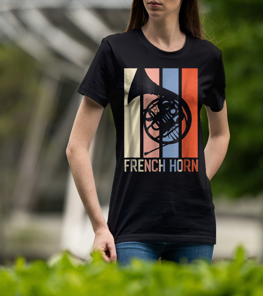 French Horn Dad Marching Band High School Strip Style Retro Music 22 T-Shirt