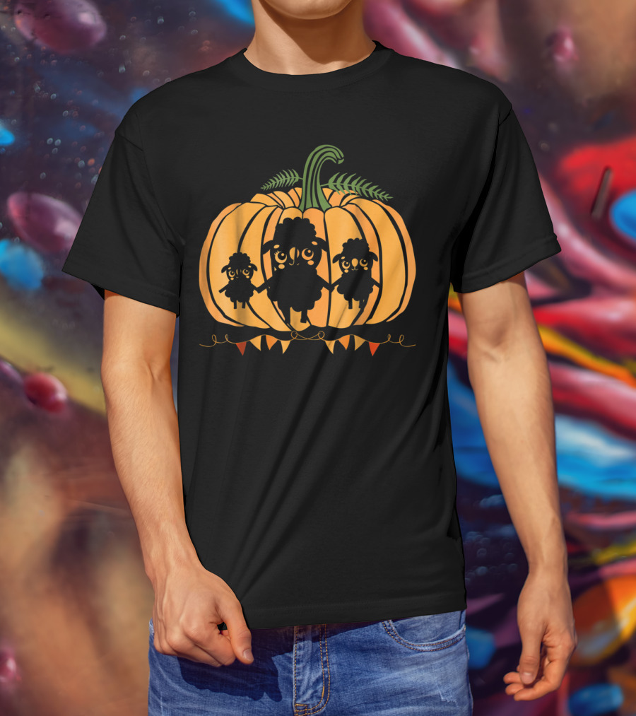 Cute Sheep Family Halloween Pumpkin Dad Mom85 T-Shirt