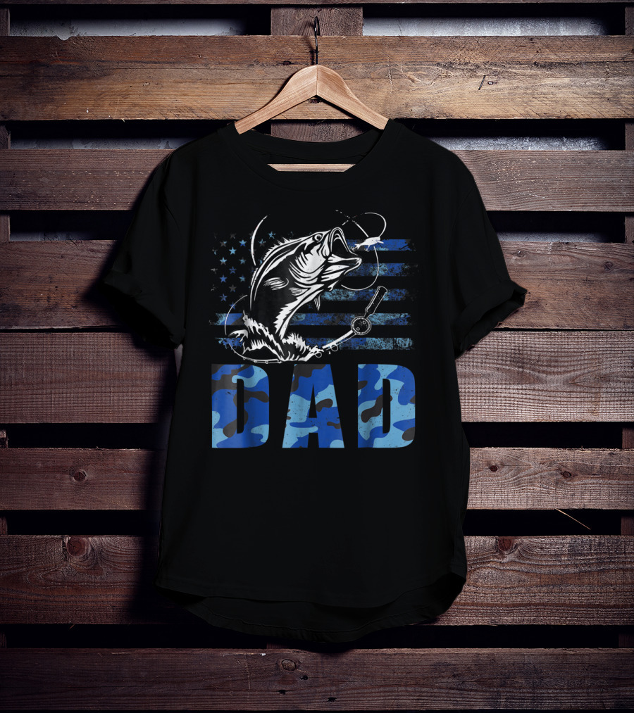Dad Fishing Camouflage USA Flag T-Shirt