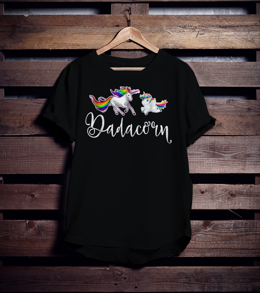 Dadacorn Unicorn Dad And Baby Rainbow Mane Playful T-Shirt