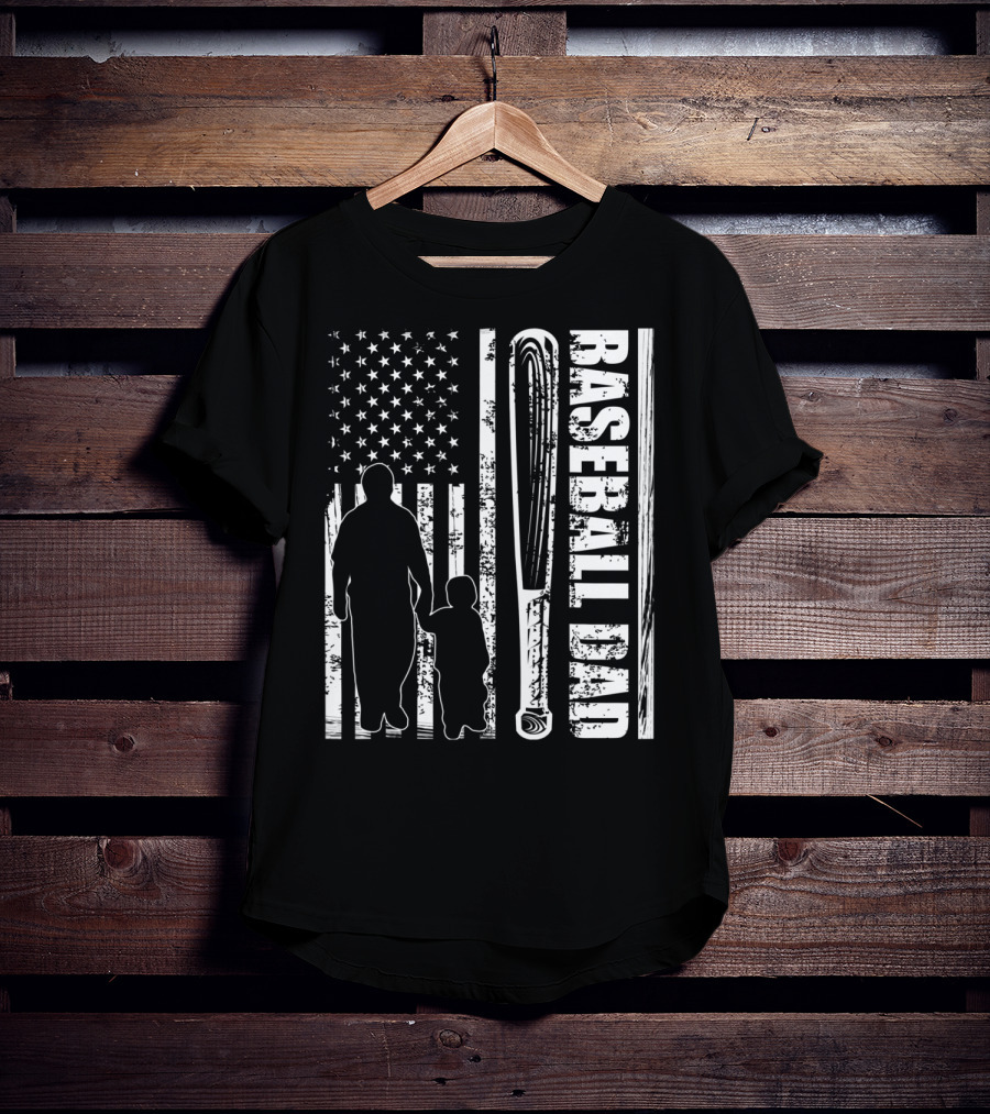 BASEBALL DAD American Flag Bat Father's Day T-Shirt