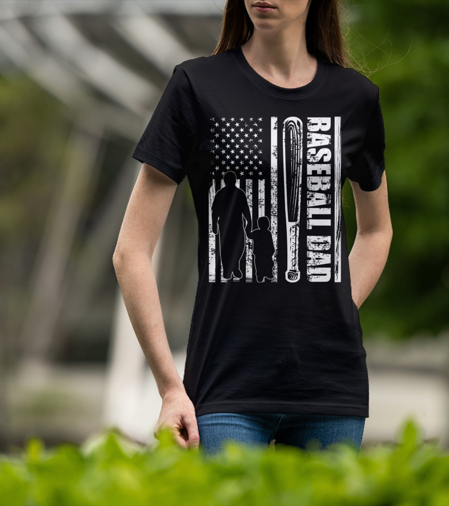 BASEBALL DAD American Flag Bat Father's Day T-Shirt