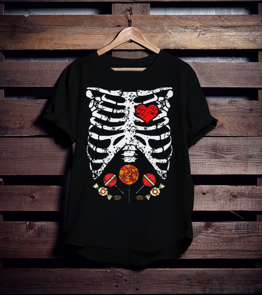 Candy Skeleton Heart And Bones Halloween Funny Kids Dad78 T-Shirt