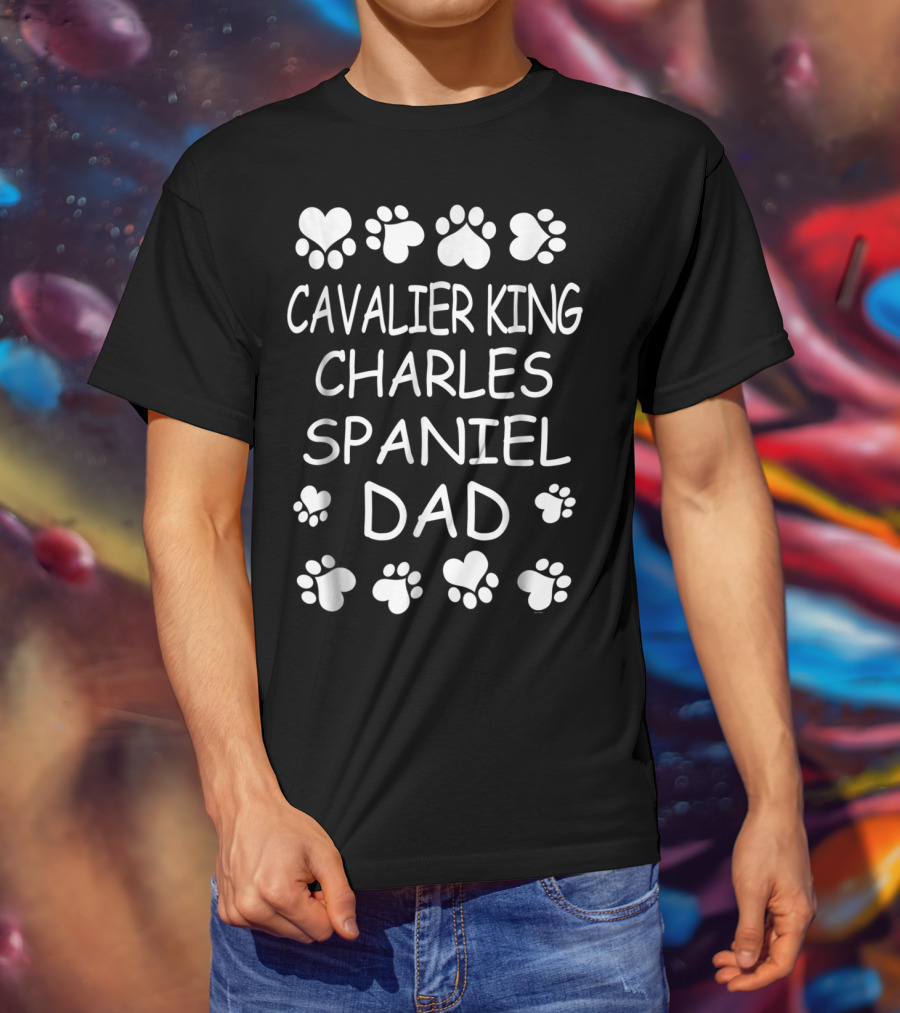 Cavalier King Charles Spaniel Dad Paw Heart Design Christmas Tee96 T-Shirt