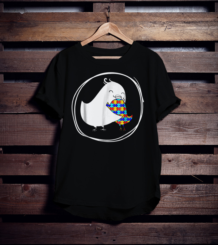 Chicken Embrace Autism Puzzle Pattern Awareness T-Shirt