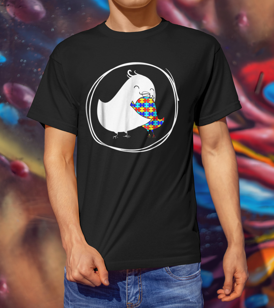 Chicken Embrace Autism Puzzle Pattern Awareness T-Shirt