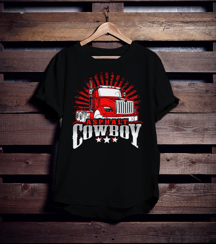 Asphalt Cowboy Red Truck Driver Dad Humor T-Shirt