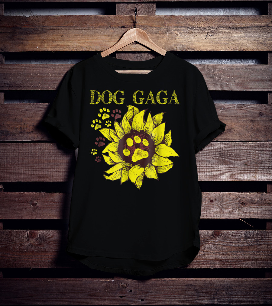 Dog Gaga Sunflower Paw Prints T-Shirt