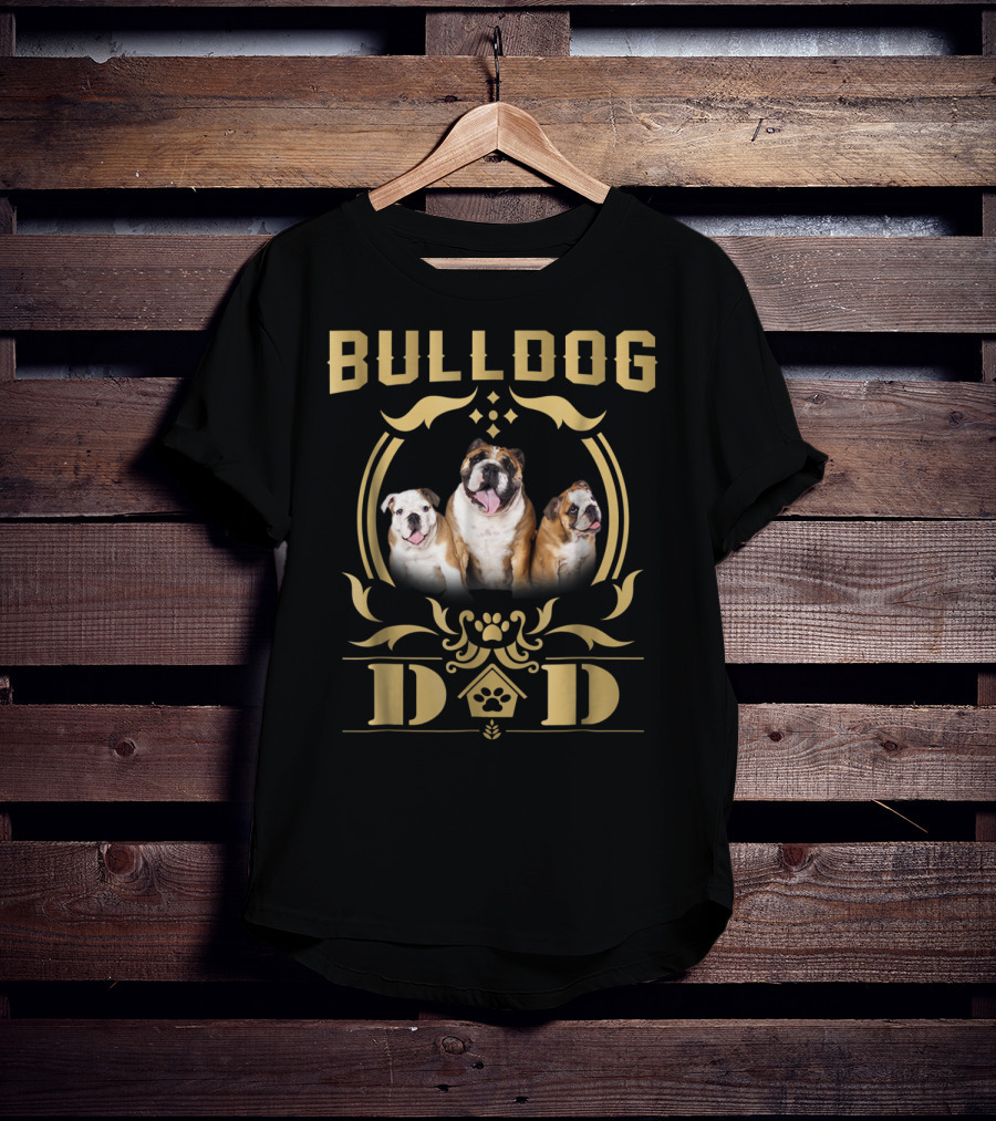 Bulldog Dad Trio With Paw Print Embellishments T-Shirt