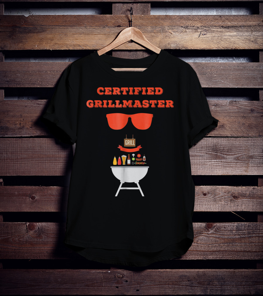 Certified Grillmaster Dad Pun BBQ99 Cooking Fun With Sunglasses And Grill T-Shirt