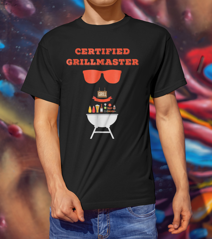 Certified Grillmaster Dad Pun BBQ99 Cooking Fun With Sunglasses And Grill T-Shirt