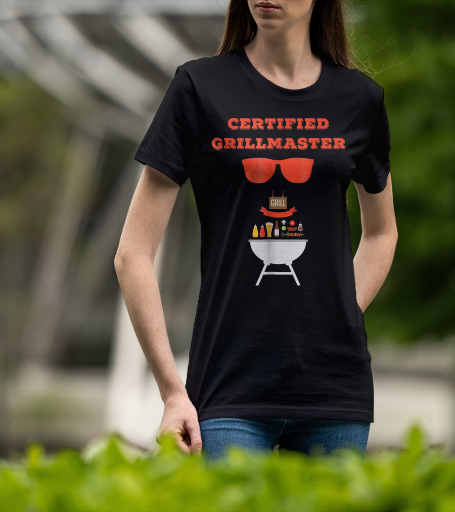 Certified Grillmaster Dad Pun BBQ99 Cooking Fun With Sunglasses And Grill T-Shirt