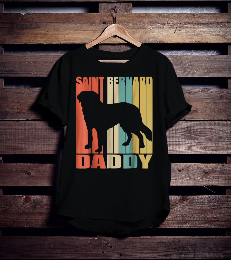 Saint Bernard Daddy Vintage Love Dog87 Retro Stripes T-Shirt