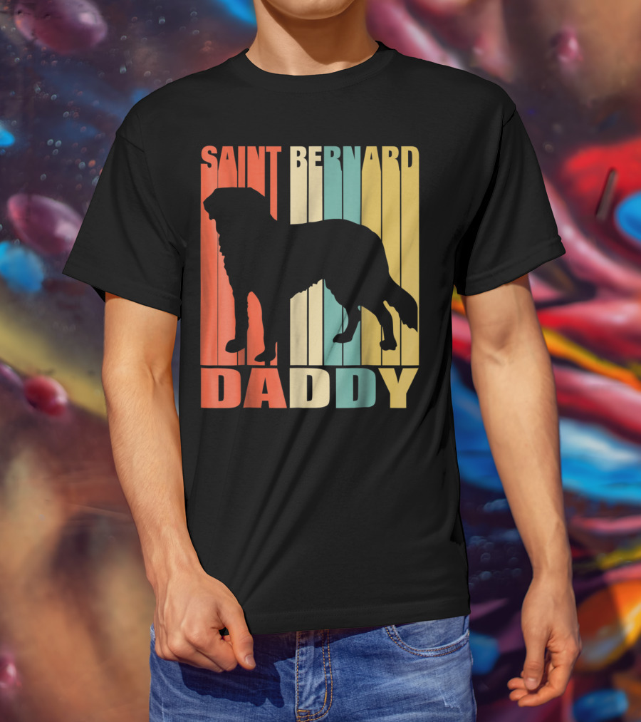 Saint Bernard Daddy Vintage Love Dog87 Retro Stripes T-Shirt