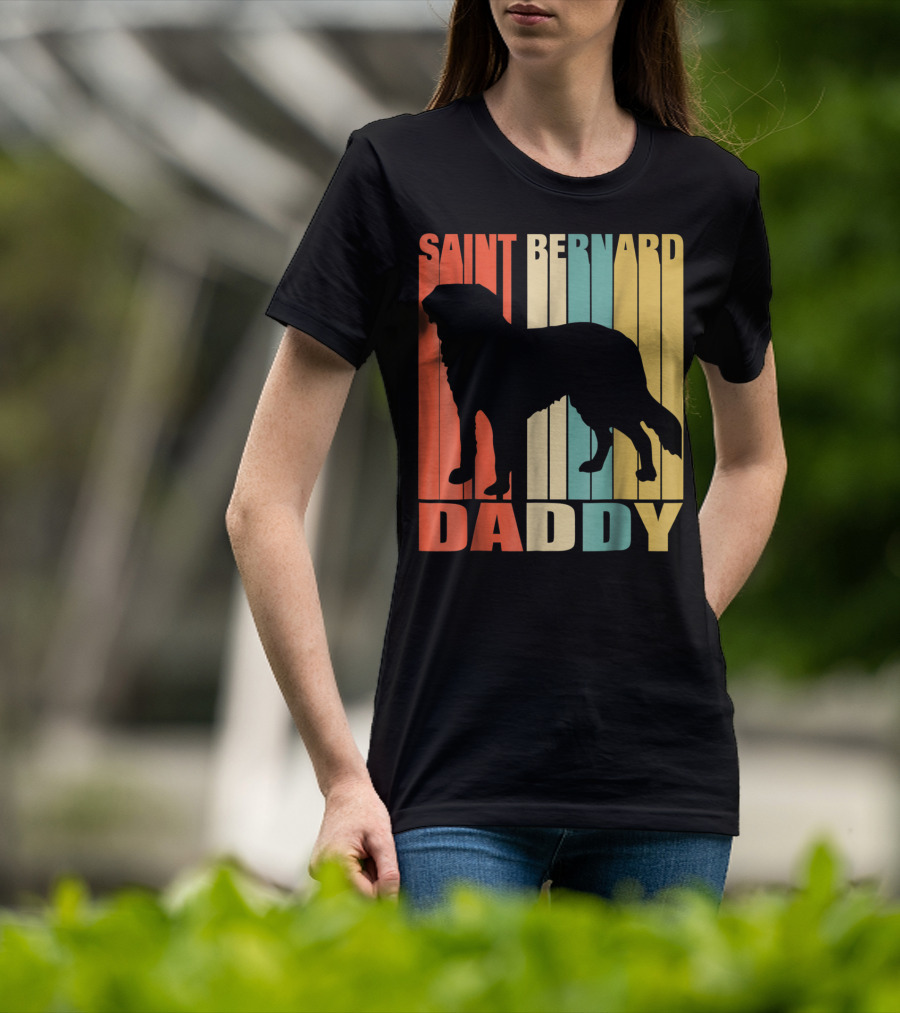 Saint Bernard Daddy Vintage Love Dog87 Retro Stripes T-Shirt