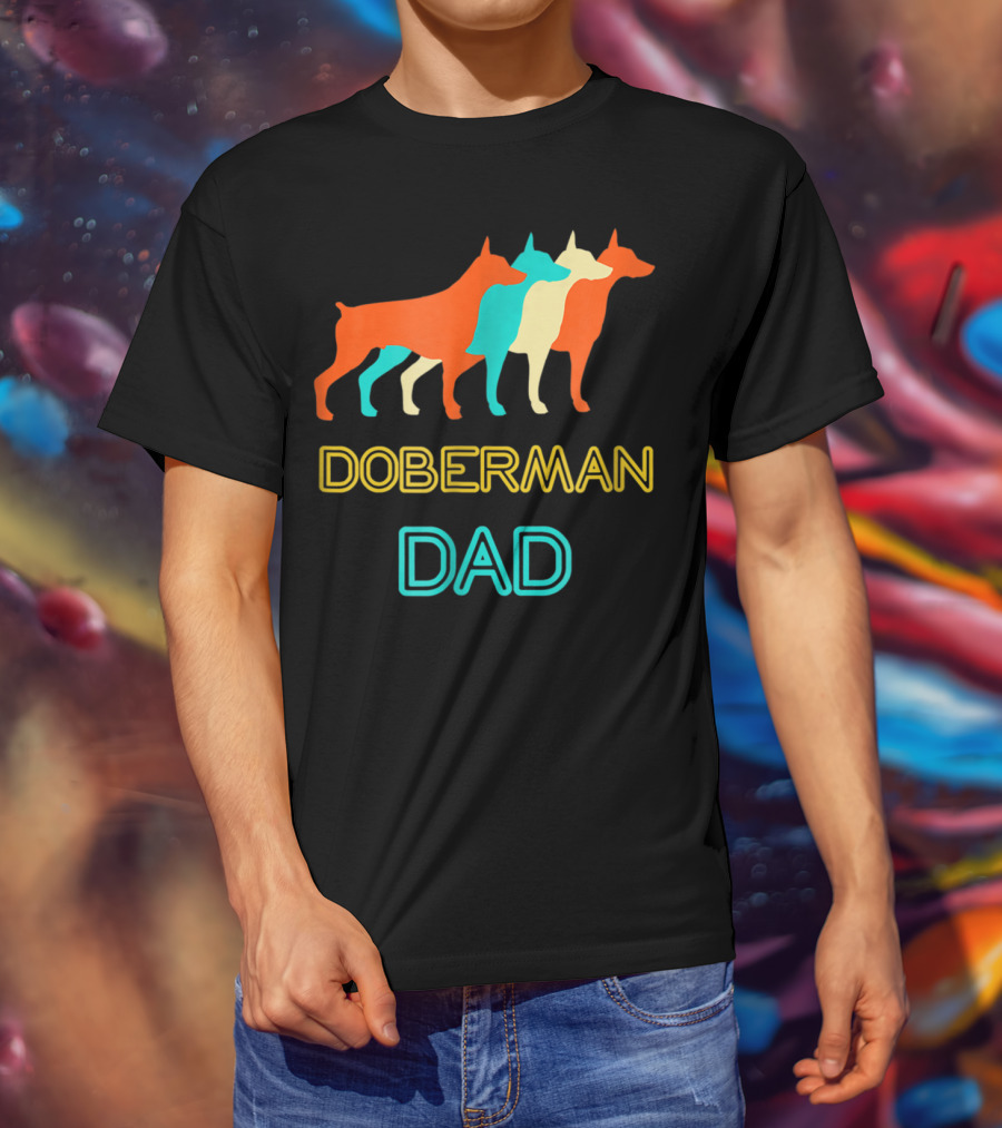 Doberman Dad Retro Colorful Silhouette Trio T-Shirt