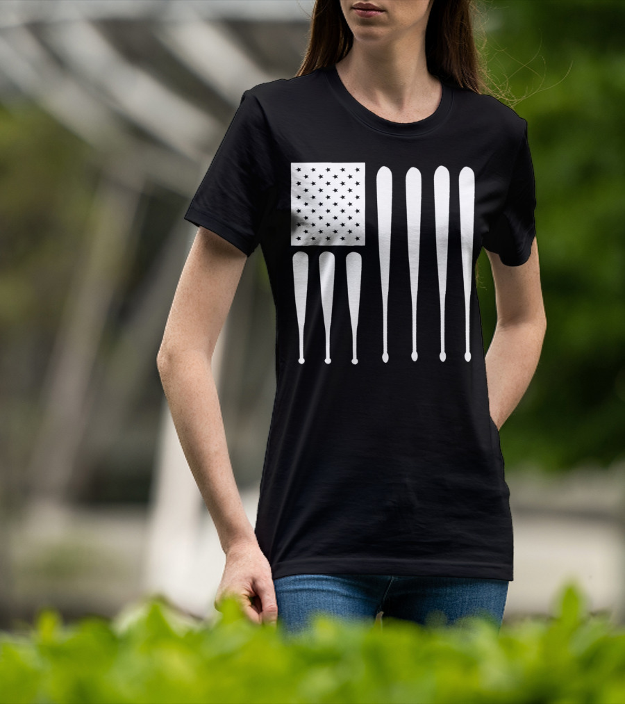 American Flag USA Baseball Bat Dad T-Shirt