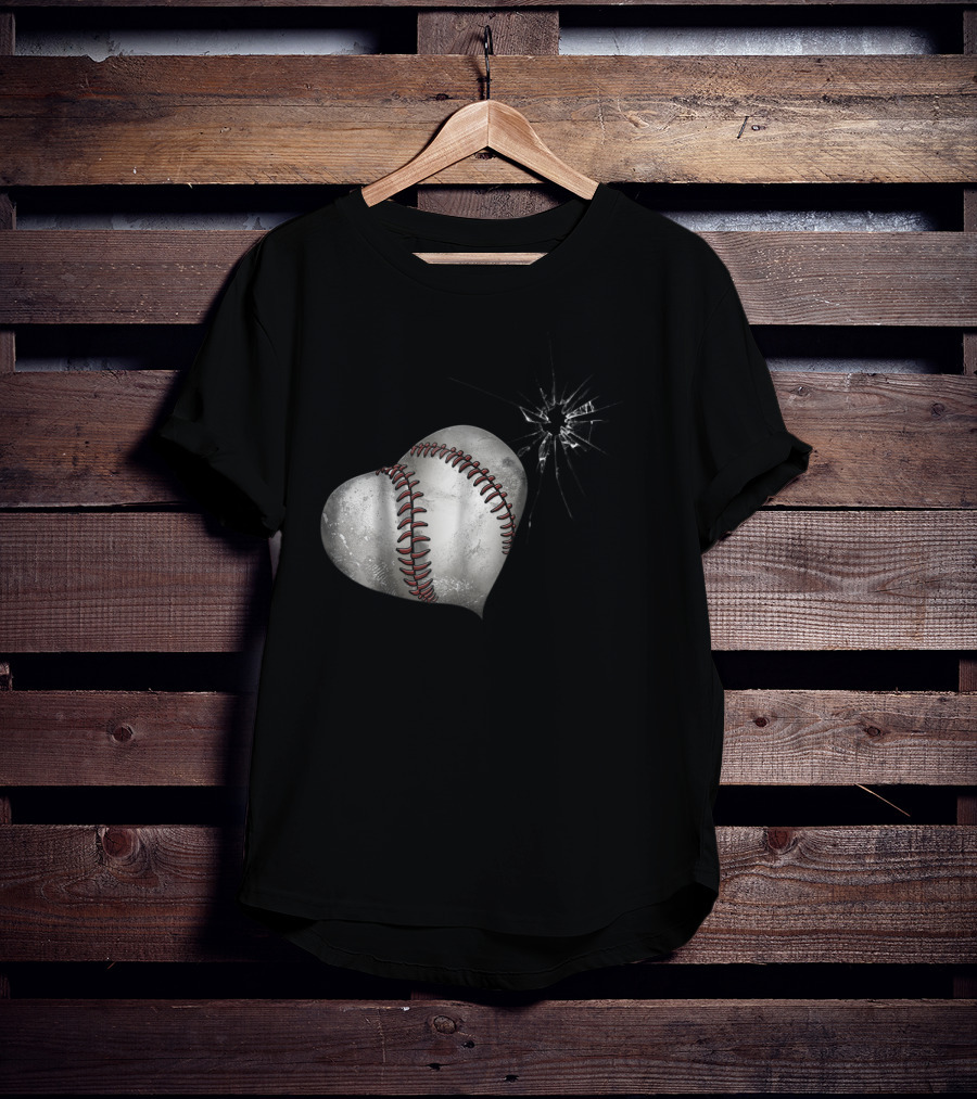 Baseball Heart Crack Funny Cute Love T-Shirt