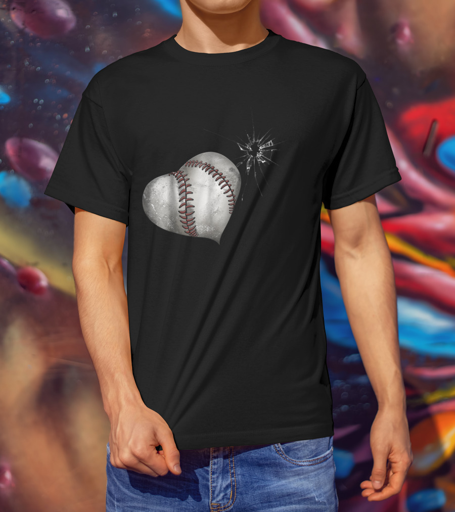Baseball Heart Crack Funny Cute Love T-Shirt