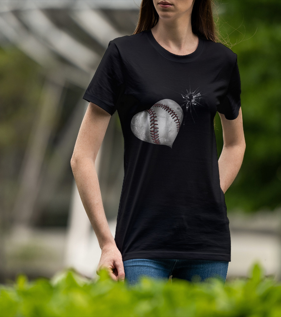 Baseball Heart Crack Funny Cute Love T-Shirt