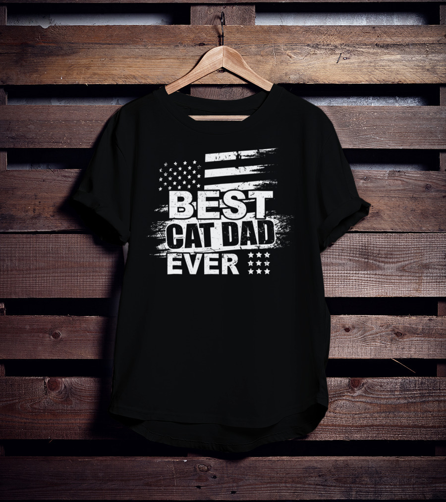 Best Cat Dad Ever American Flag Stars Stripes T-Shirt