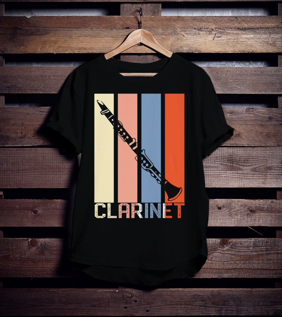 Clarinet Marching Band Dad High School Retro Instrument Stripes T-Shirt