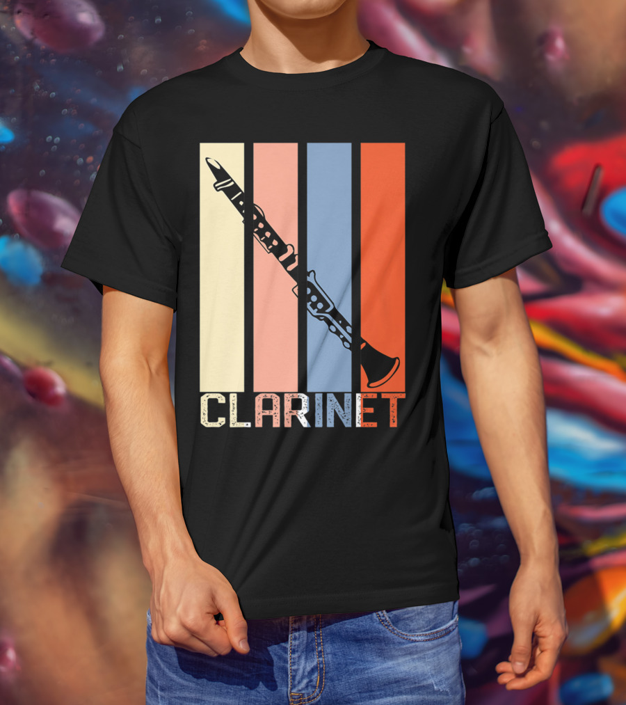 Clarinet Marching Band Dad High School Retro Instrument Stripes T-Shirt