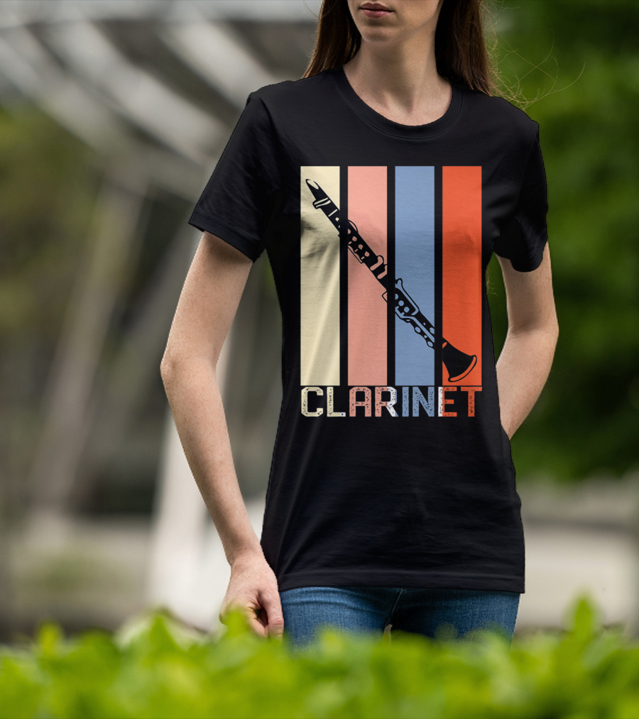 Clarinet Marching Band Dad High School Retro Instrument Stripes T-Shirt