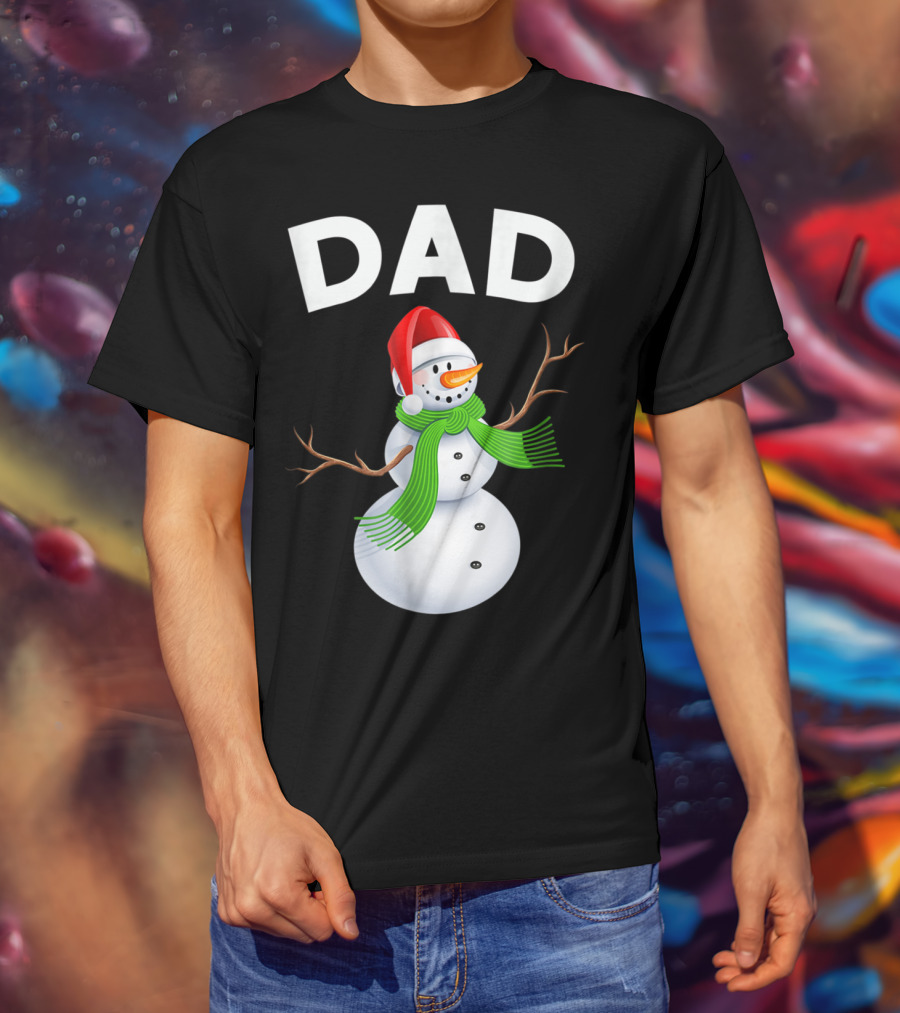 Dad Christmas Snowman Santa Hat Family T-Shirt