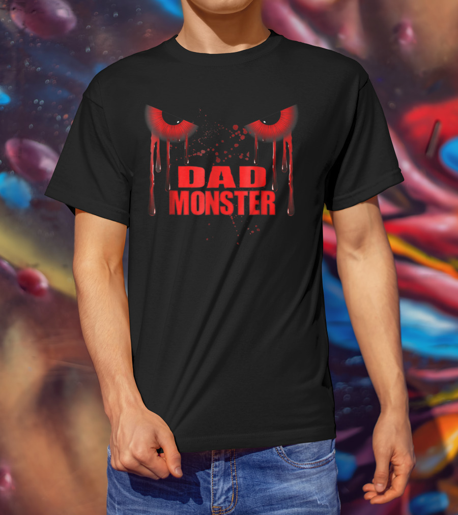 Dad Monster Red Eyes Dripping Blood Horror T-Shirt