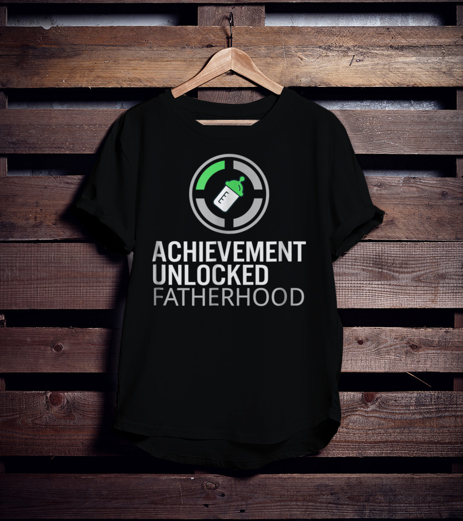 Achievement Unlocked Fatherhood Baby Bottle Gaming Symbol Dad T-Shirt