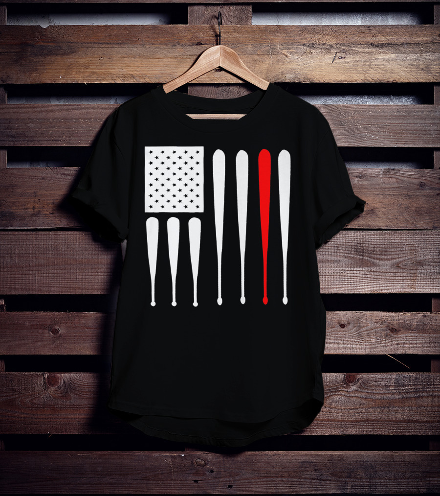 American Flag Baseball Dad Husband Patriotic Baseball Bats T-Shirt