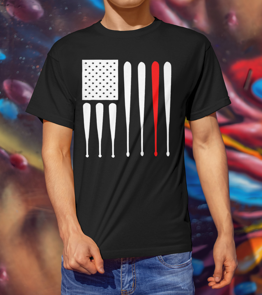 American Flag Baseball Dad Husband Patriotic Baseball Bats T-Shirt