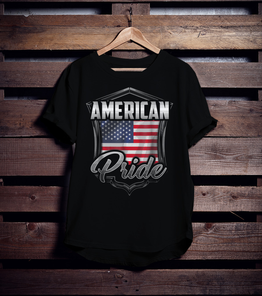American Pride Dad Family Heritage Roots USA Flag Badge T-Shirt