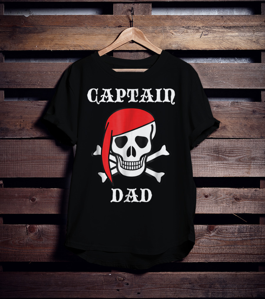 Captain Dad Skull Crossbones Red Bandana Pirate T-Shirt