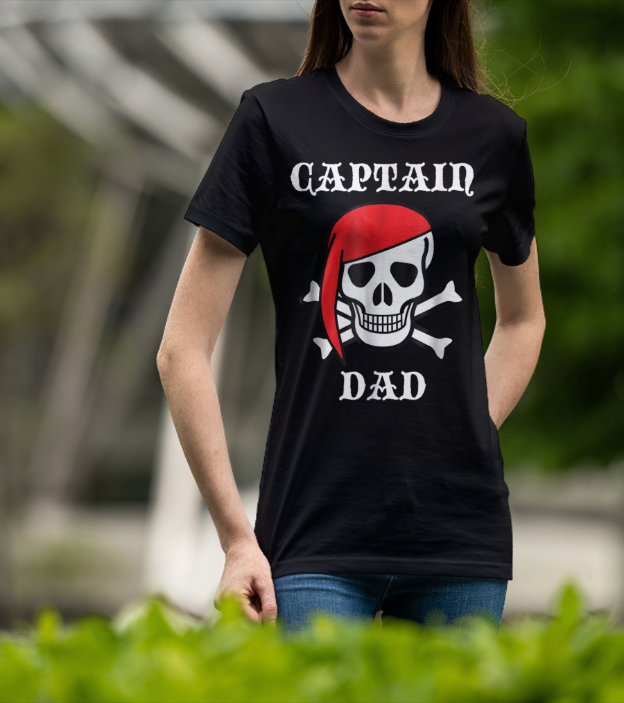 Captain Dad Skull Crossbones Red Bandana Pirate T-Shirt