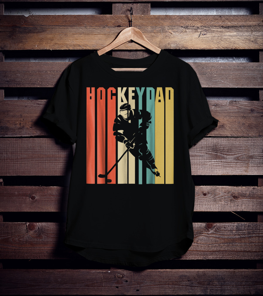 Classic Vintage Hockey Dad Player Silhouette Retro Stripes T-Shirt
