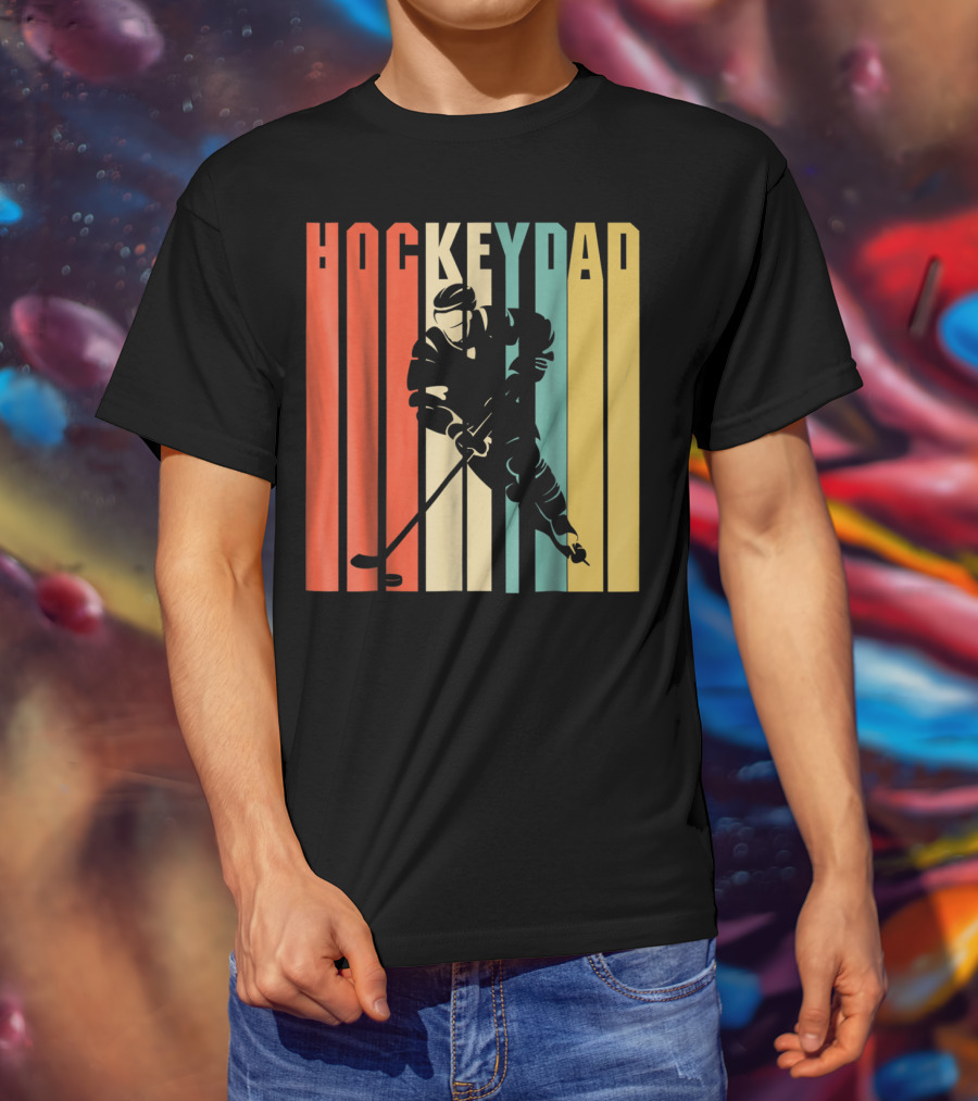 Classic Vintage Hockey Dad Player Silhouette Retro Stripes T-Shirt
