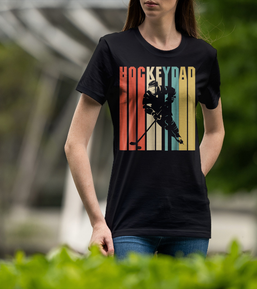 Classic Vintage Hockey Dad Player Silhouette Retro Stripes T-Shirt