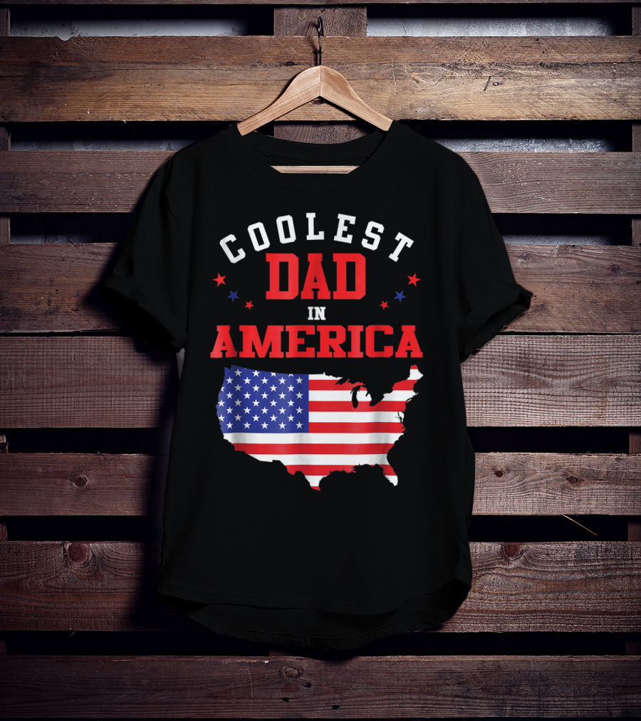 Coolest Dad IN America USA Flag Map Stars T-Shirt