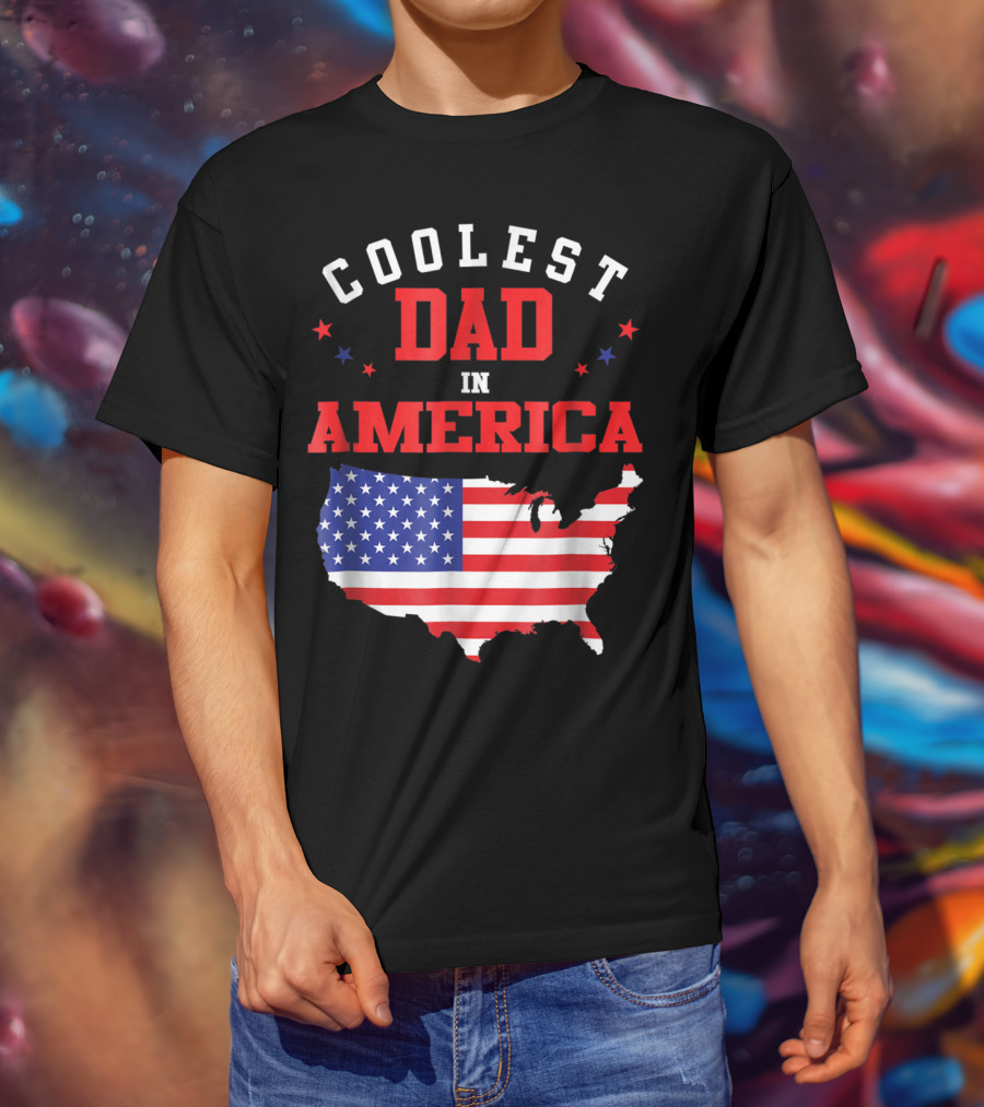 Coolest Dad IN America USA Flag Map Stars T-Shirt