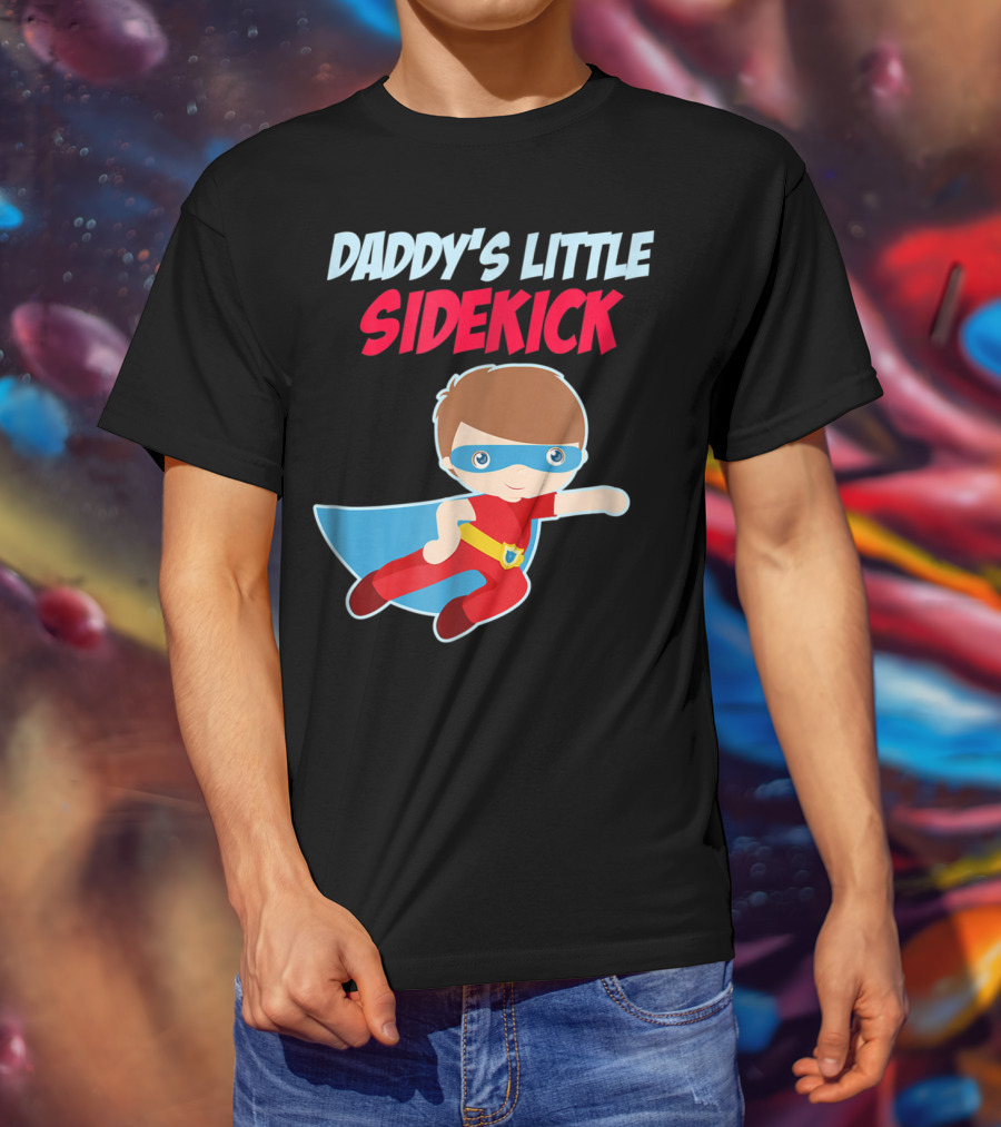 DADDYS LITTLE SIDEKICK Boys Cute Kid Dad Superhero Cape T-Shirt