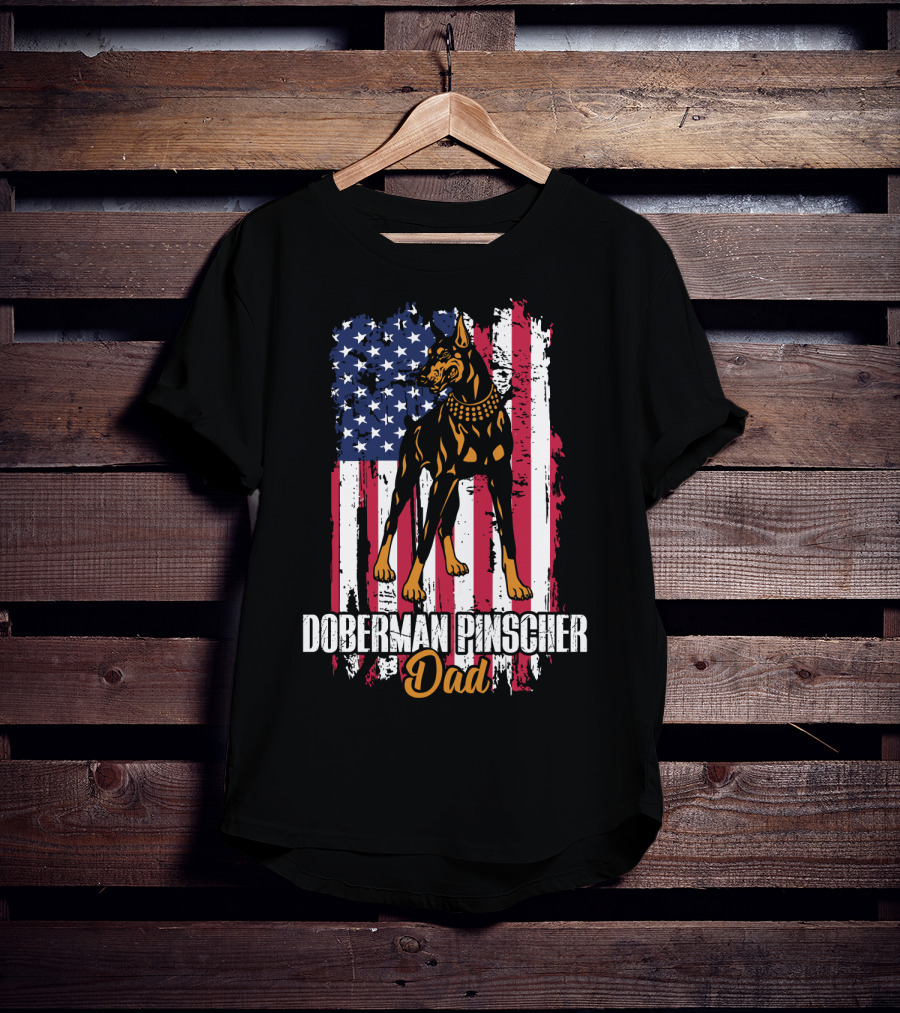 Doberman Pinscher Dad American Flag T-Shirt