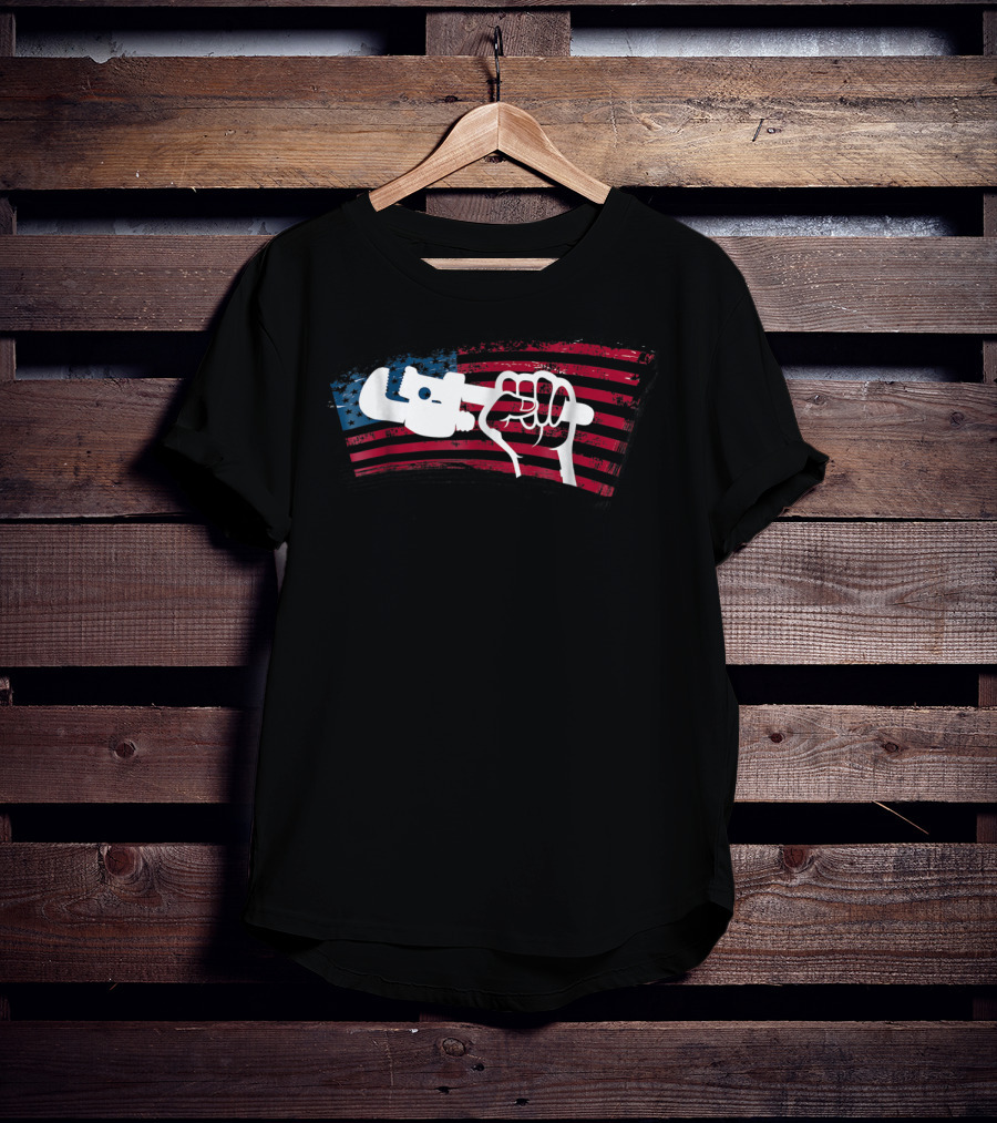 American Flag Plumber Dad Wrench Fist T-Shirt